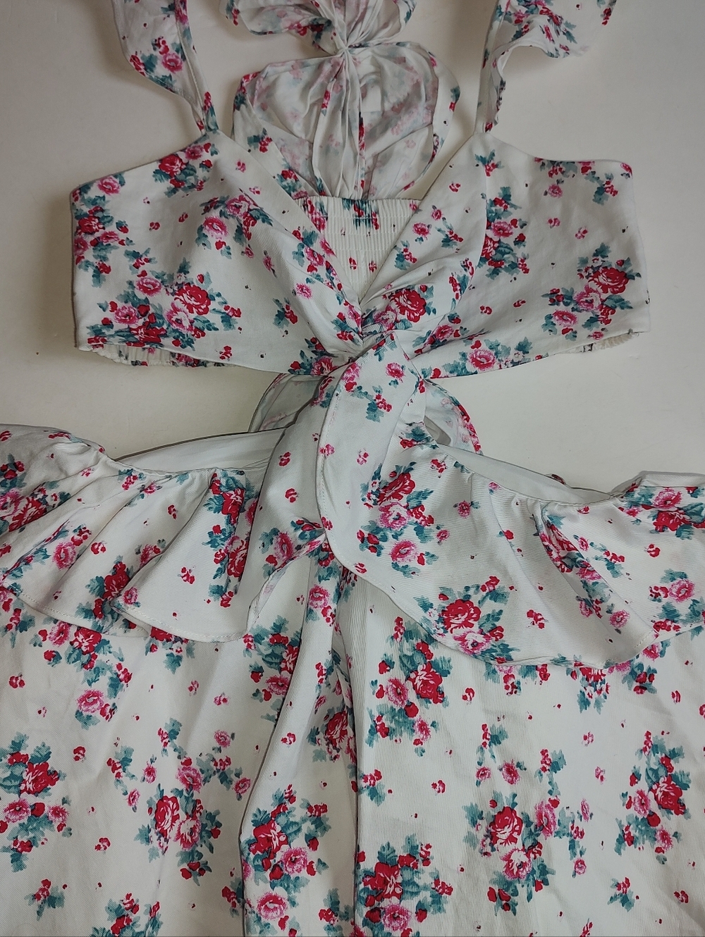 Hello Molly Wandering Heights Dress White Mini Cut Out Floral Pink Lined 2 XS - Picture 8 of 16